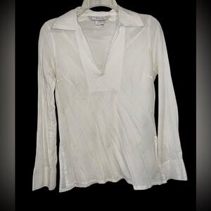 Trina Turk White V Neck Tunic  100% Cotton Boho Blouse Size S